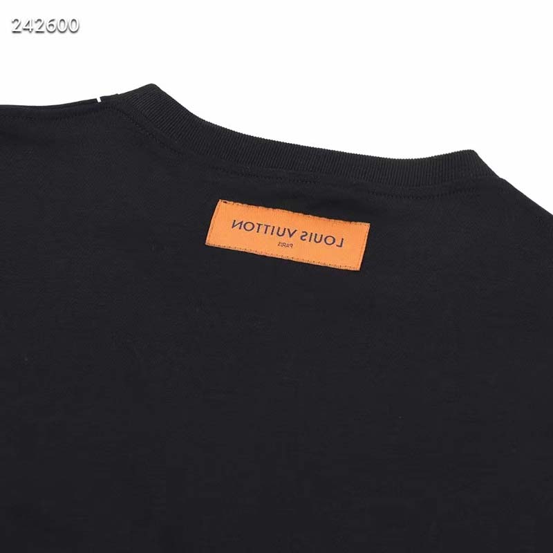 Louis Vuitton LV Men Spread Embroidered T-Shirt Cotton Black Regular Fit