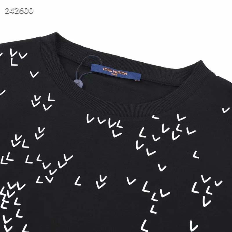 Louis Vuitton LV Men Spread Embroidered T-Shirt Cotton Black Regular Fit