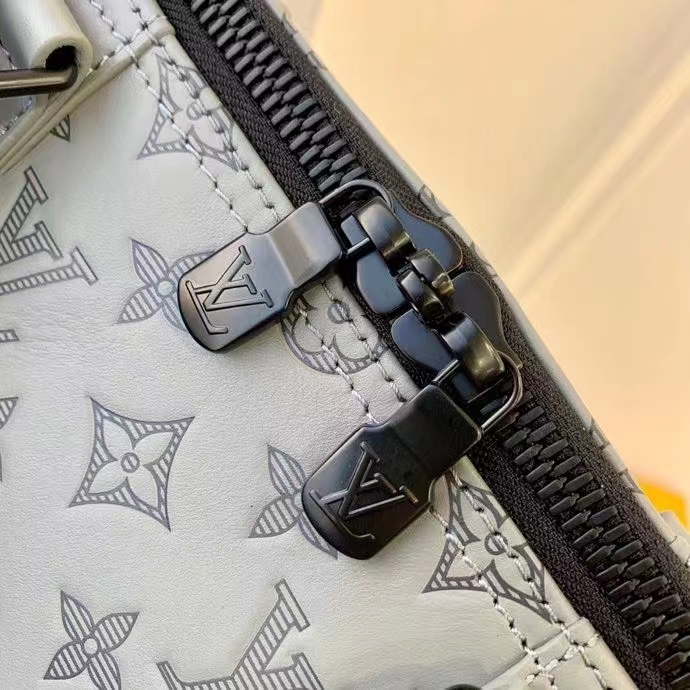 Louis Vuitton LV Unisex Keepall 50B Anthracite Gray Monogram Shadow Calf Leather