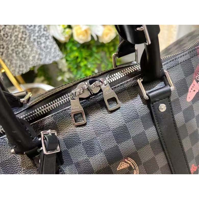 Louis Vuitton LV Unisex Keepall 50B Damier Graphite Stamps Coated Canvas