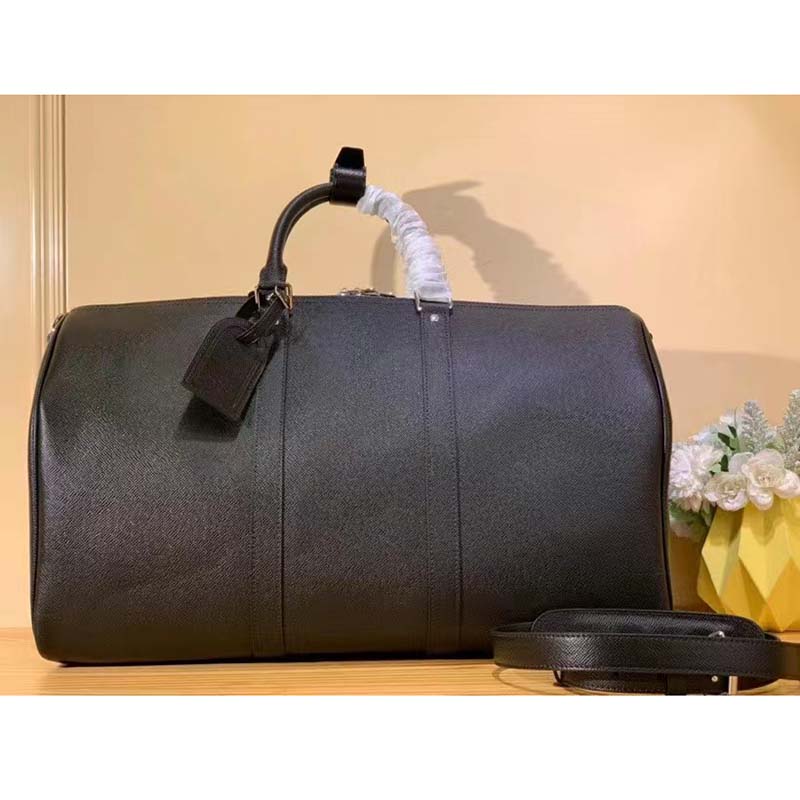 Louis Vuitton LV Unisex Keepall Bandoulière 50 Bag Black Ultra-Soft Taiga Leather