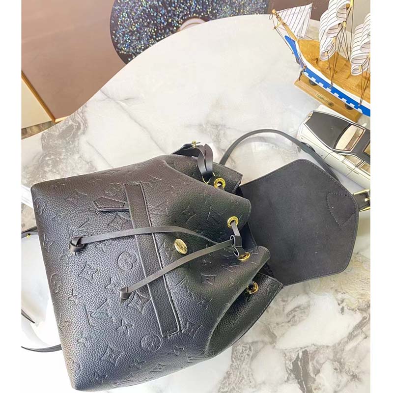 Louis Vuitton LV Unisex Montsouris Backpack Black Black Embossed Cowhide Leather