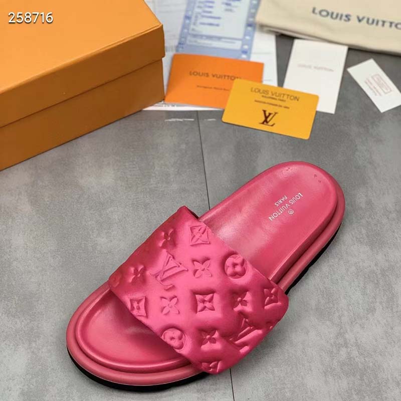 Louis Vuitton LV Unisex Pool Pillow Flat Comfort Mule Fuchsia Pink Monogram