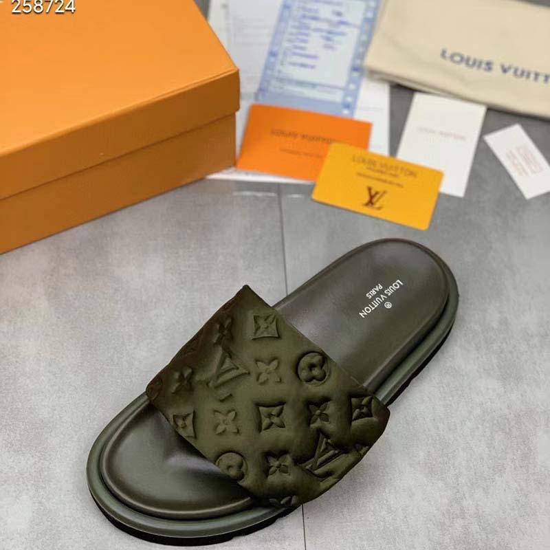 Louis Vuitton LV Unisex Pool Pillow Flat Comfort Mule Khaki Green Monogram