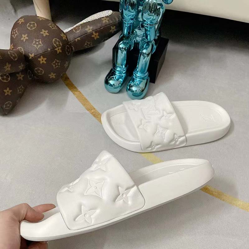 Louis Vuitton LV Unisex Waterfront Mule White Monogram Embossed Rubber Waterproof