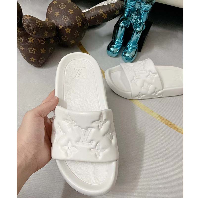 Louis Vuitton LV Unisex Waterfront Mule White Monogram Embossed Rubber Waterproof