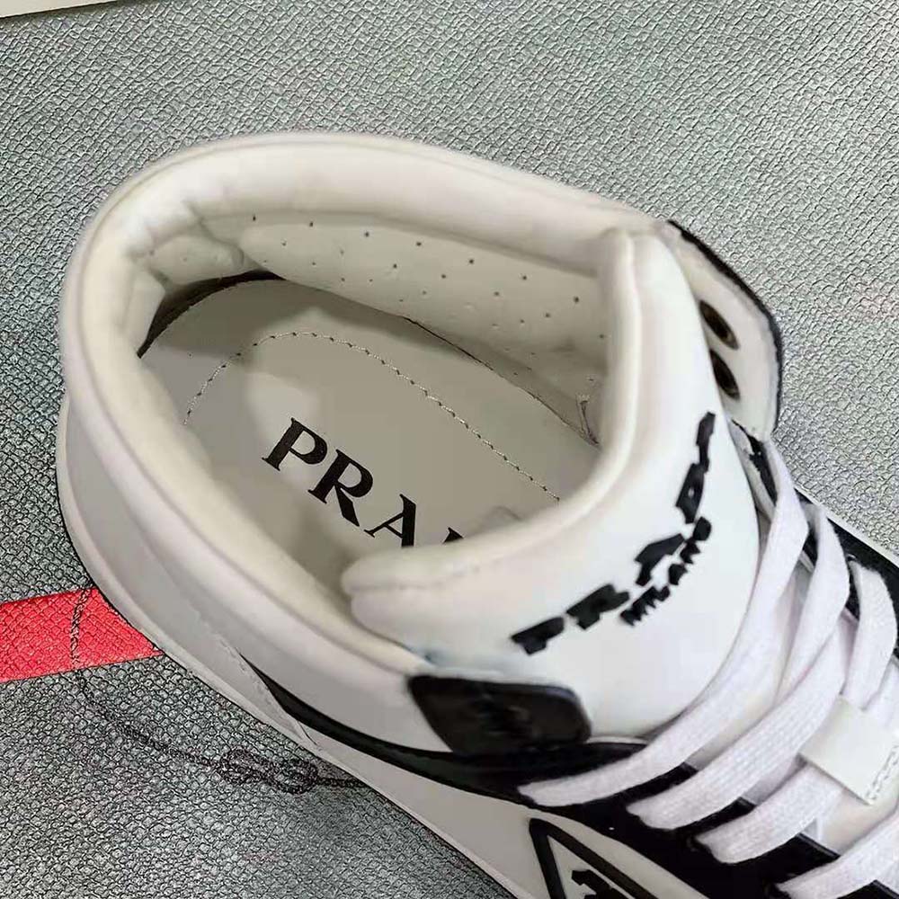 Prada Men Sporty Leather High-Top Sneakers-Black