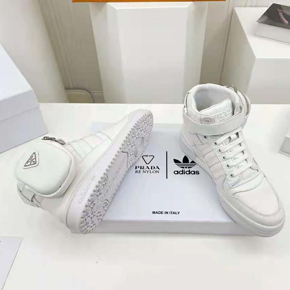 Prada Women Adidas for Prada Re-Nylon Forum High-Top Sneakers-White