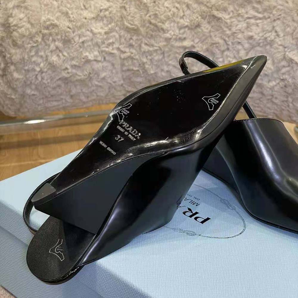 Prada Women Brushed Leather Slingback Pumps in 65mm Heel-Black