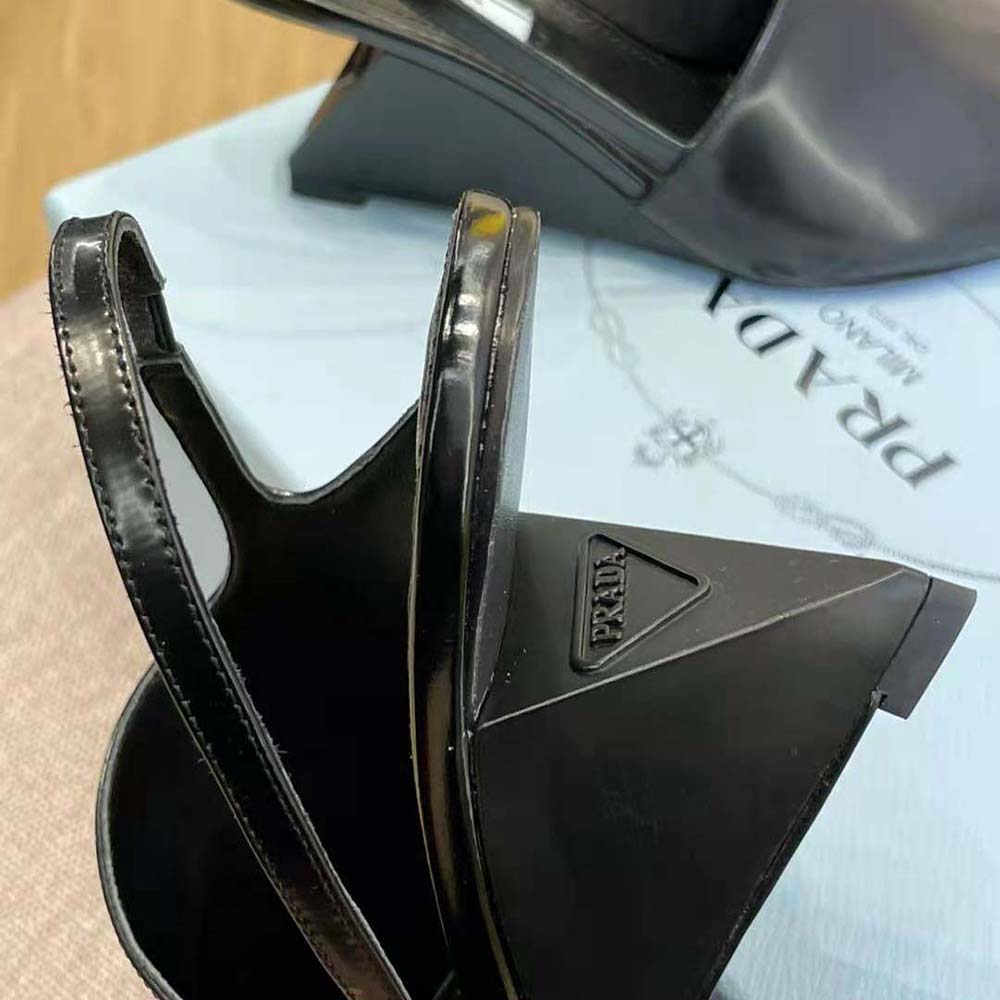 Prada Women Brushed Leather Slingback Pumps in 65mm Heel Height-Black
