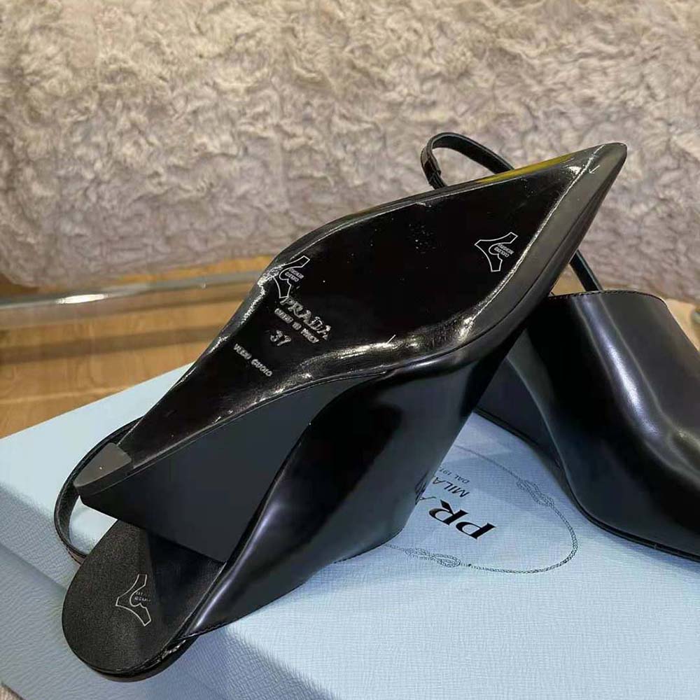 Prada Women Brushed Leather Slingback Pumps in 65mm Heel Height-Black
