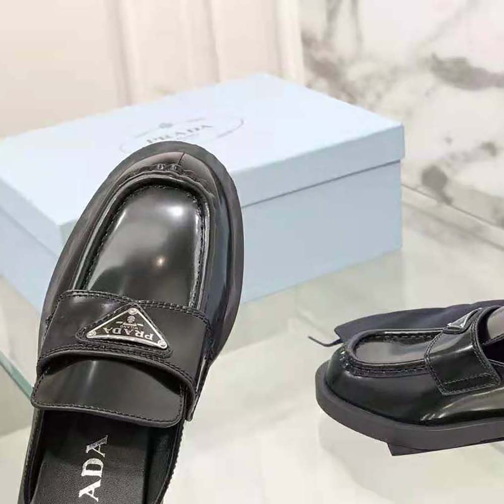 Prada Women Chocolate Brushed Leather Mules-Black