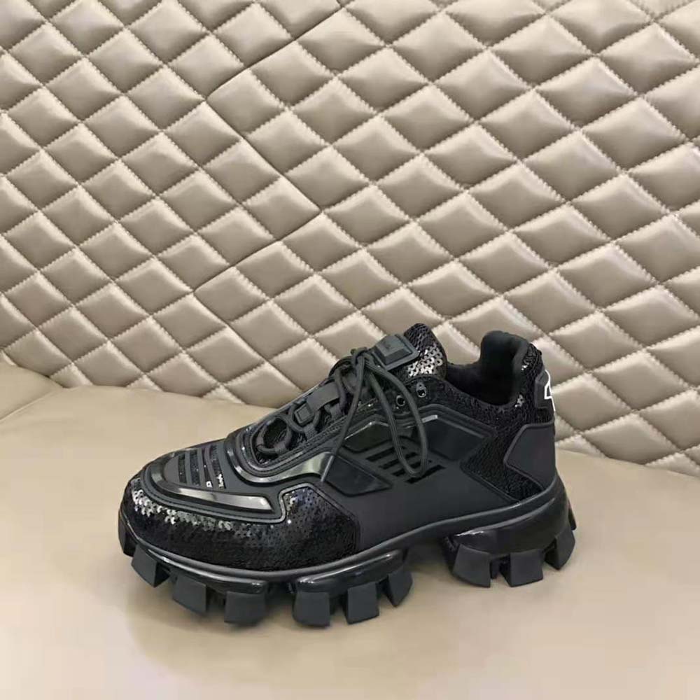 Prada Women Cloudbust Thunder Sequined Sneakers-Black
