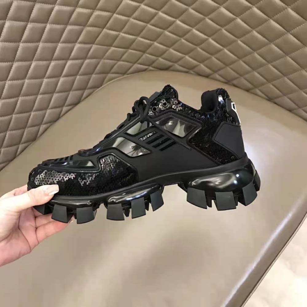 Prada Women Cloudbust Thunder Sequined Sneakers-Black