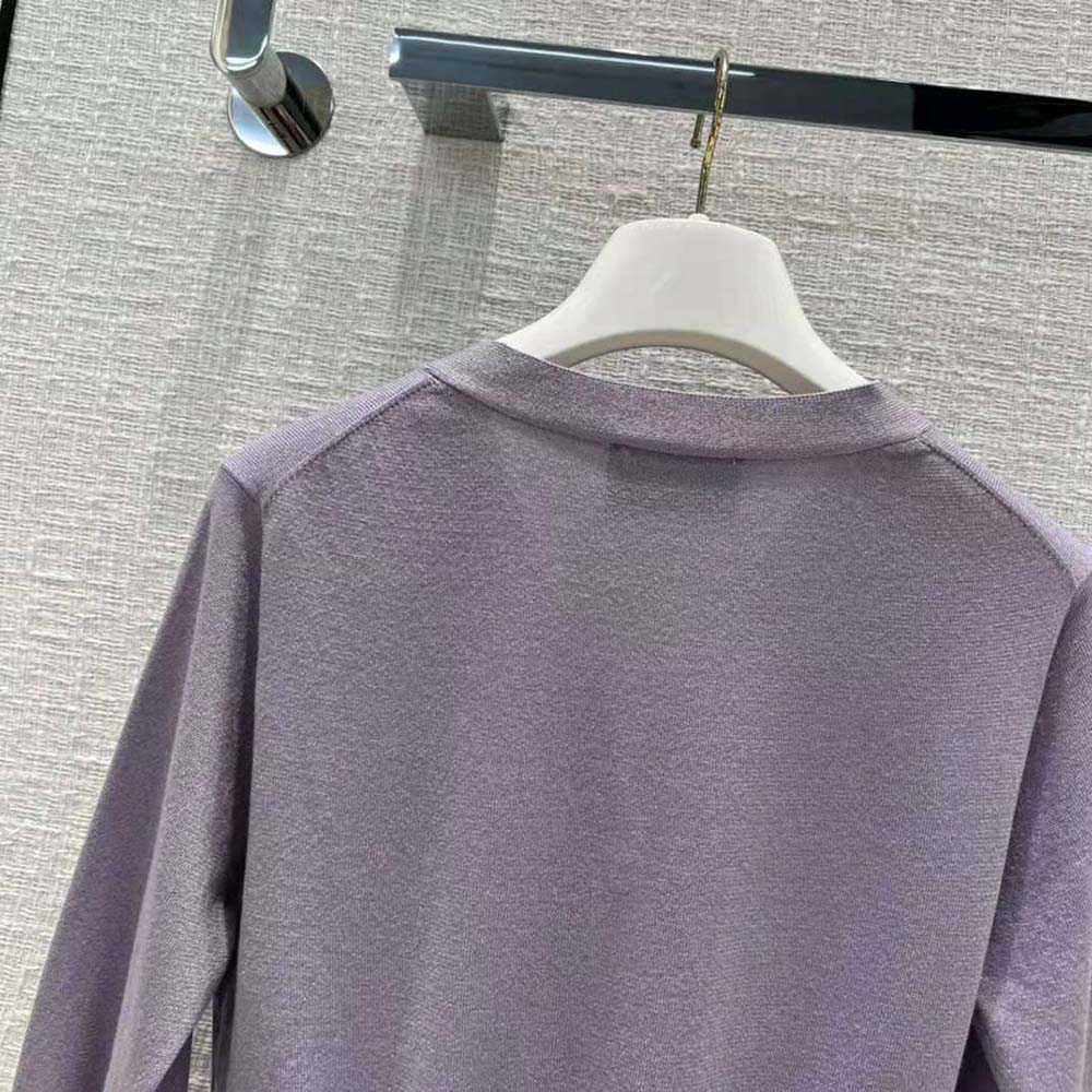 Prada Women Cropped Lurex Cardigan with Intarsia Logo-Purple