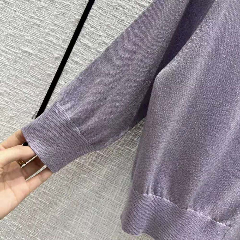 Prada Women Cropped Lurex Cardigan with Intarsia Logo-Purple