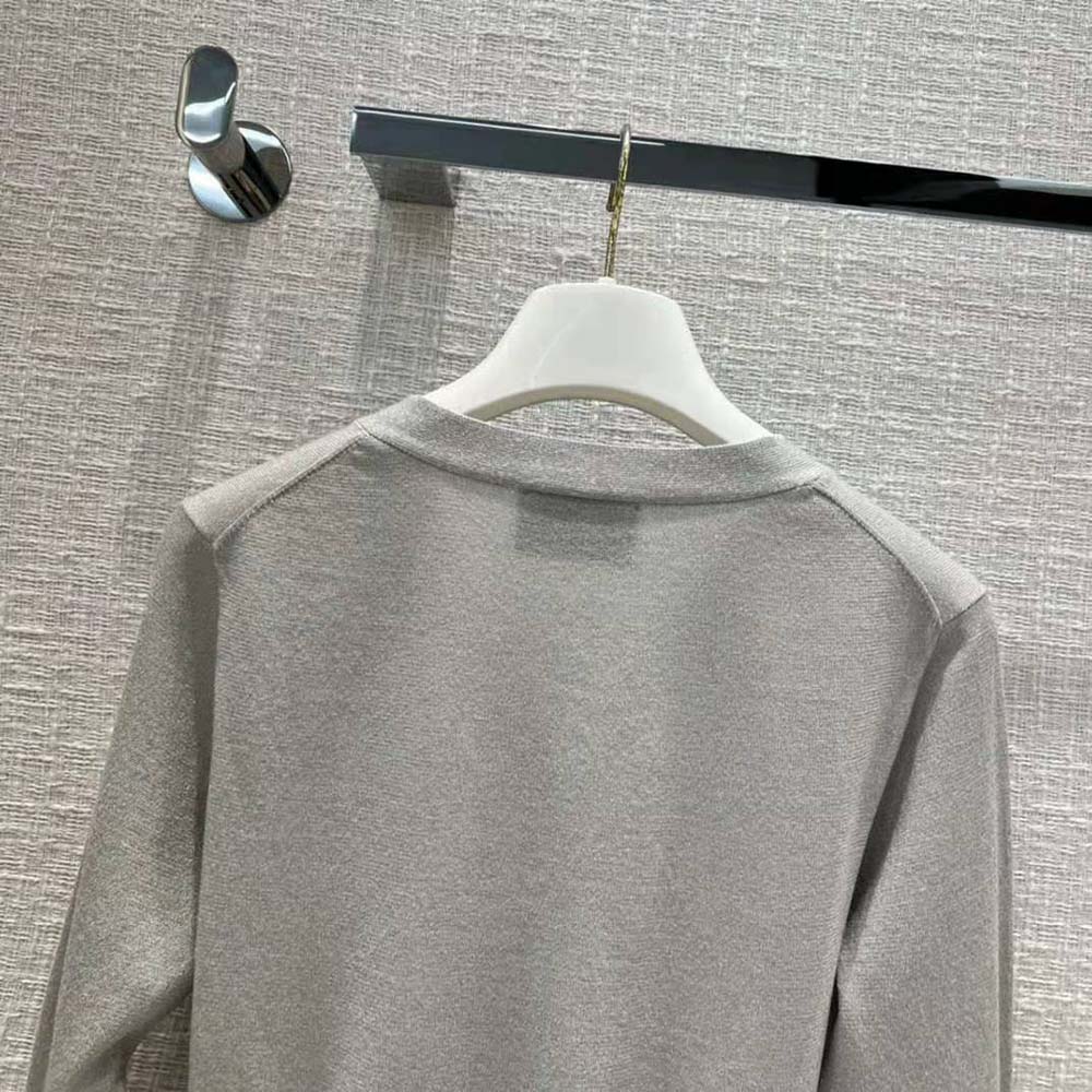 Prada Women Cropped Lurex Cardigan with Intarsia Logo-Silver