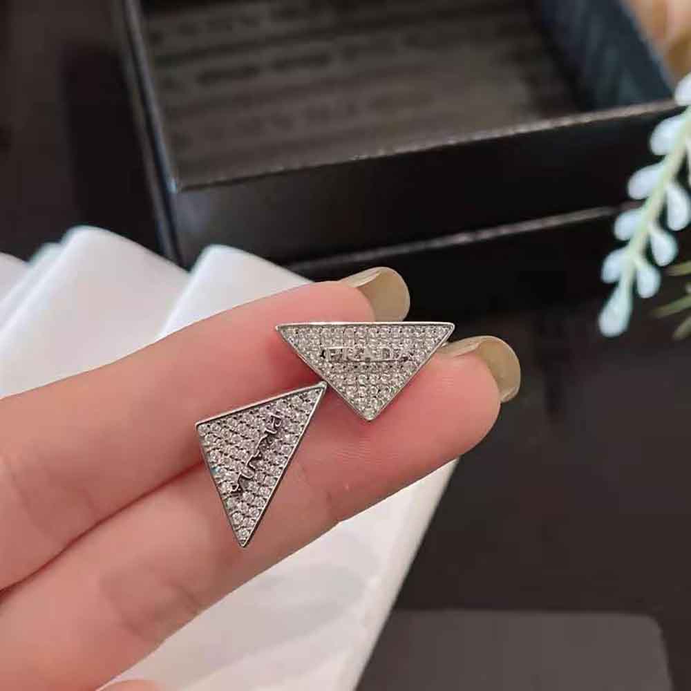 Prada Women Crystal Logo Jewels Zirconia Earrings-Silver
