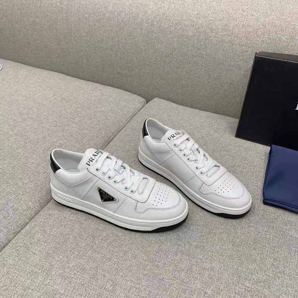 Prada Women Downtown Perforated Leather Sneakers-White