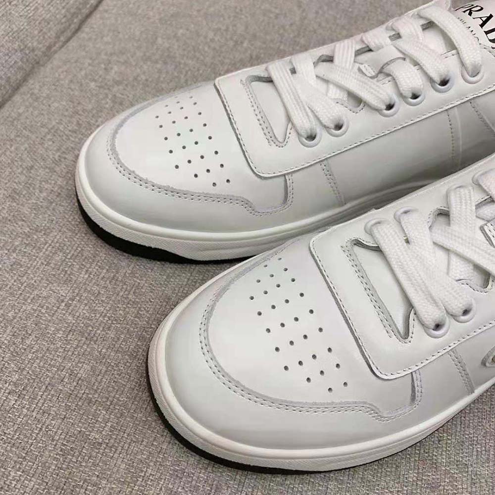 Prada Women Downtown Perforated Leather Sneakers-White