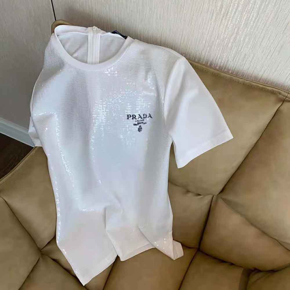 Prada Women Embroidered Cotton T-shirt-White