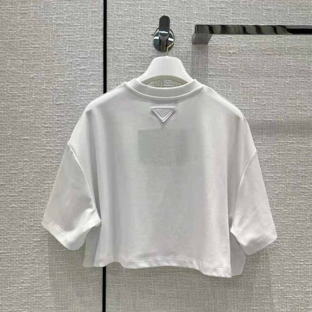 Prada Women Embroidered Interlock Crop T-shirt-White