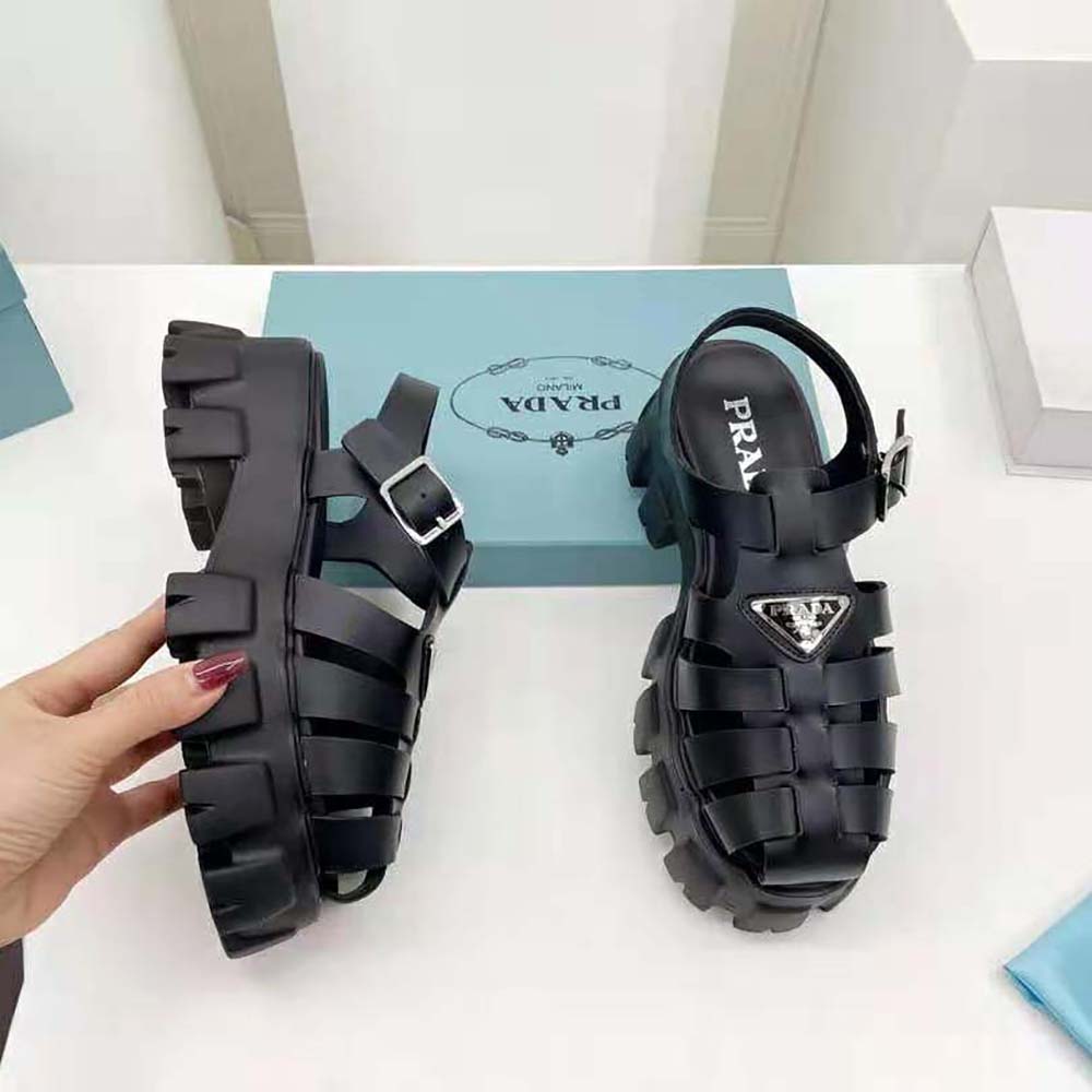 Prada Women Foam Rubber Sandals in 55 mm Heel Height-Black