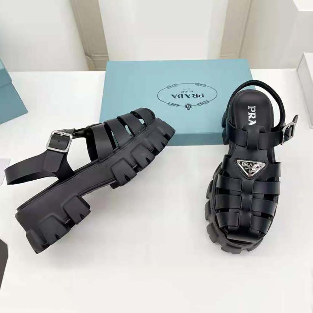 Prada Women Foam Rubber Sandals in 55 mm Heel Height-Black