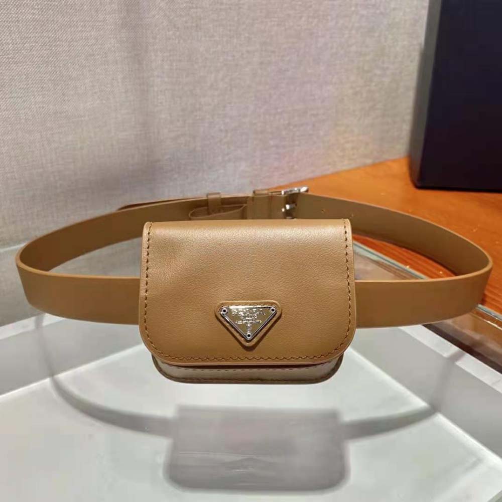 Prada Women Leather Belt With a Hybrid Multifunctional Design-Brown