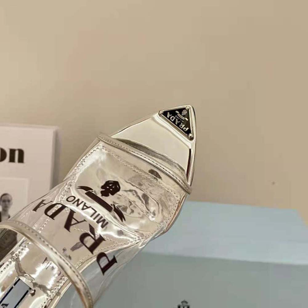 Prada Women Logo-print Plexiglas High-Heel Slides in 75mm Heel Height