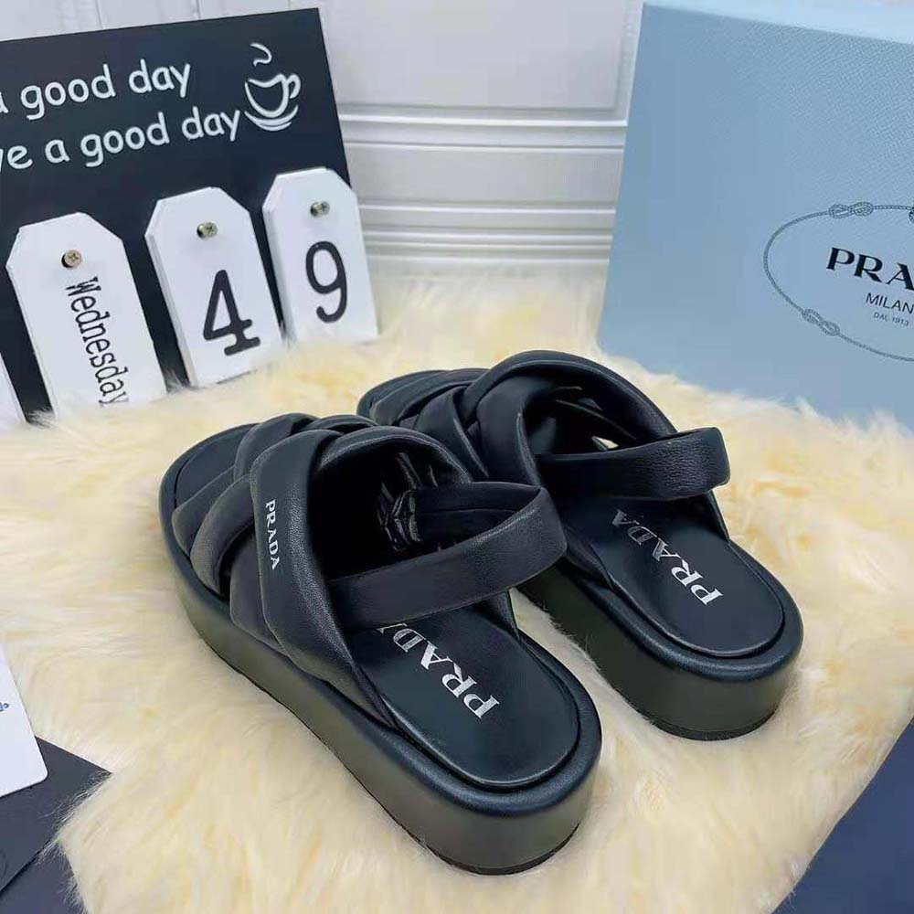 Prada Women Nappa Leather Flatform Sandals-Black