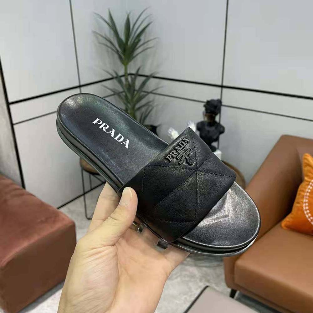 Prada Women Nappa Leather Slides in 20mm Heel-Black