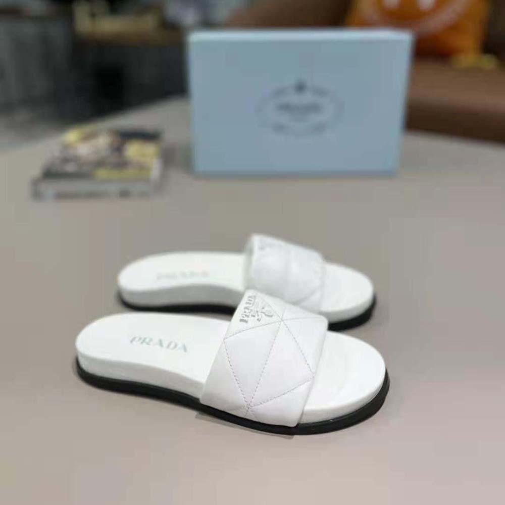 Prada Women Nappa Leather Slides in 20mm Heel-White