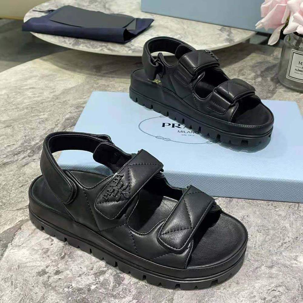 Prada Women Padded Nappa Leather Sandals-Black