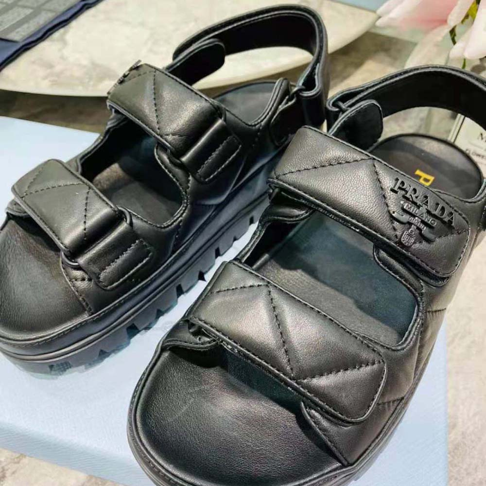 Prada Women Padded Nappa Leather Sandals-Black