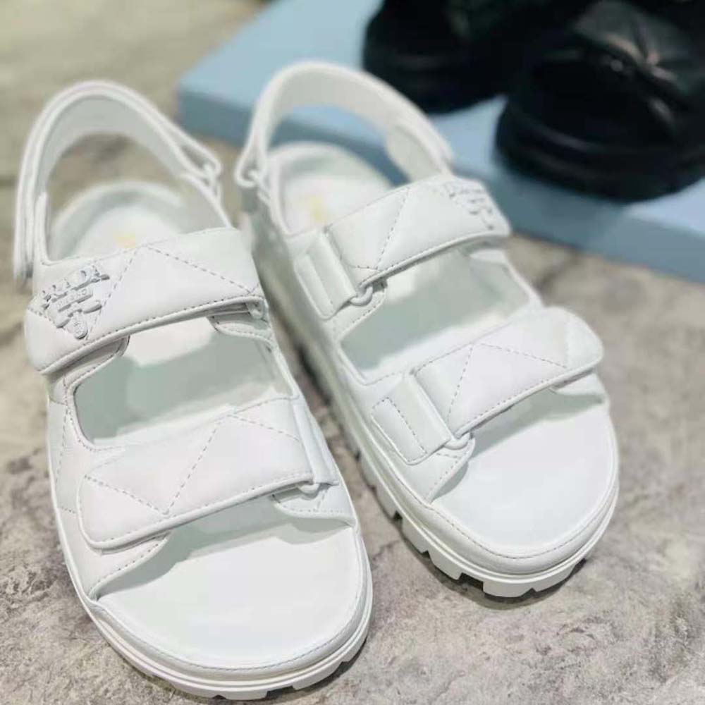 Prada Women Padded Nappa Leather Sandals-White
