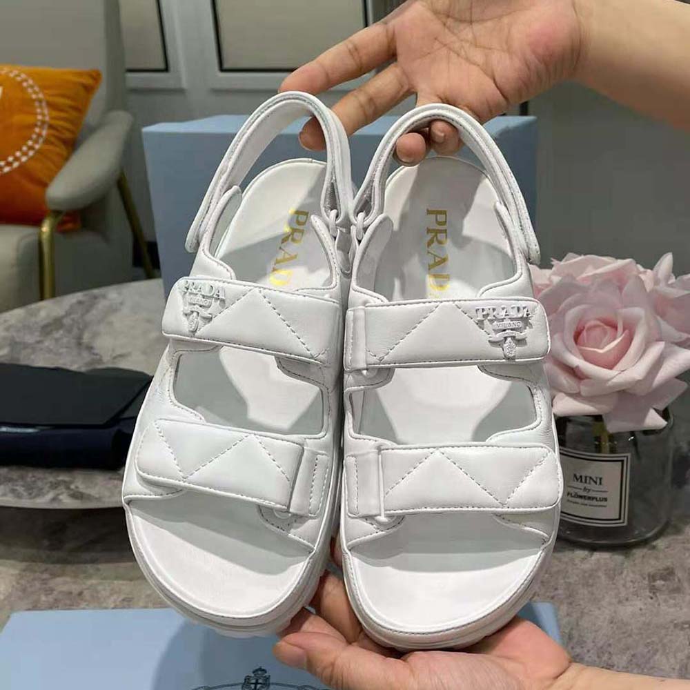 Prada Women Padded Nappa Leather Sandals-White