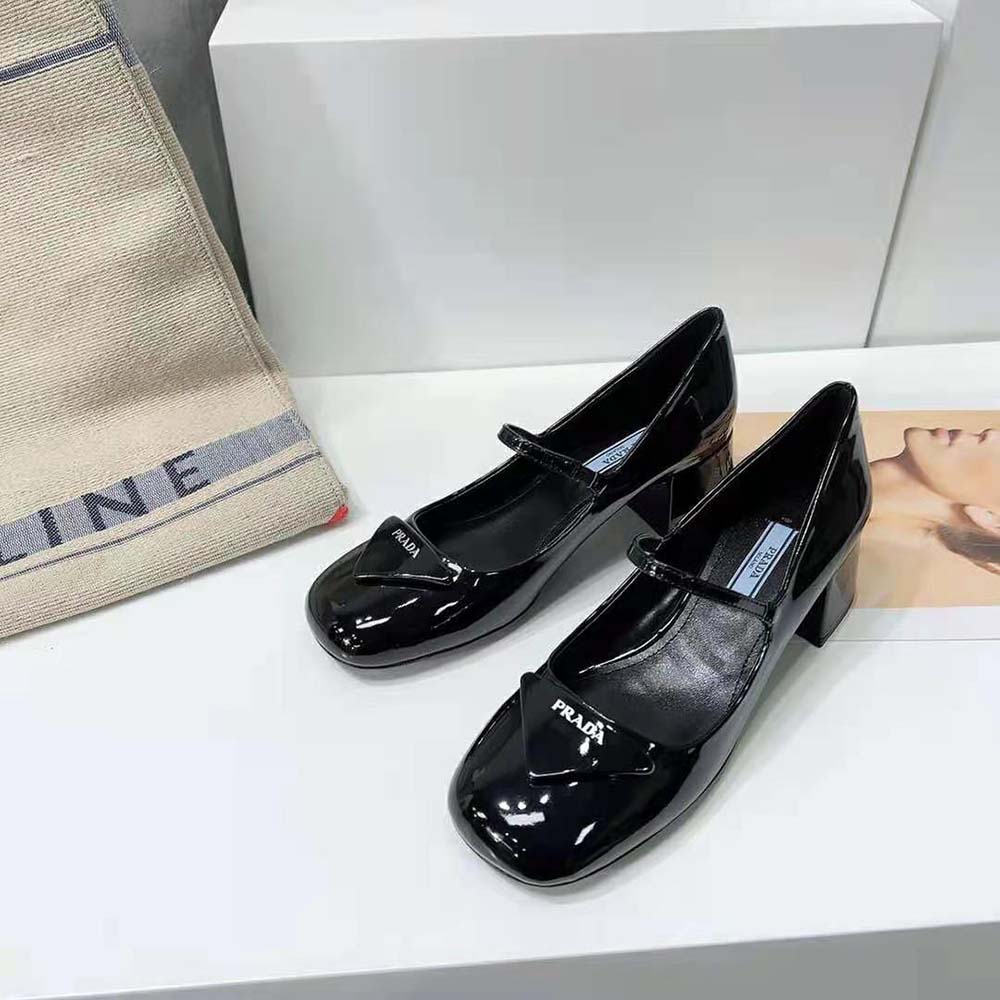 Prada Women Patent Leather Pumps in 45mm Heel Height-Black