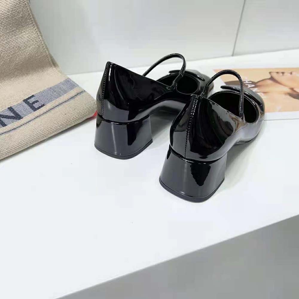 Prada Women Patent Leather Pumps in 45mm Heel Height-Black