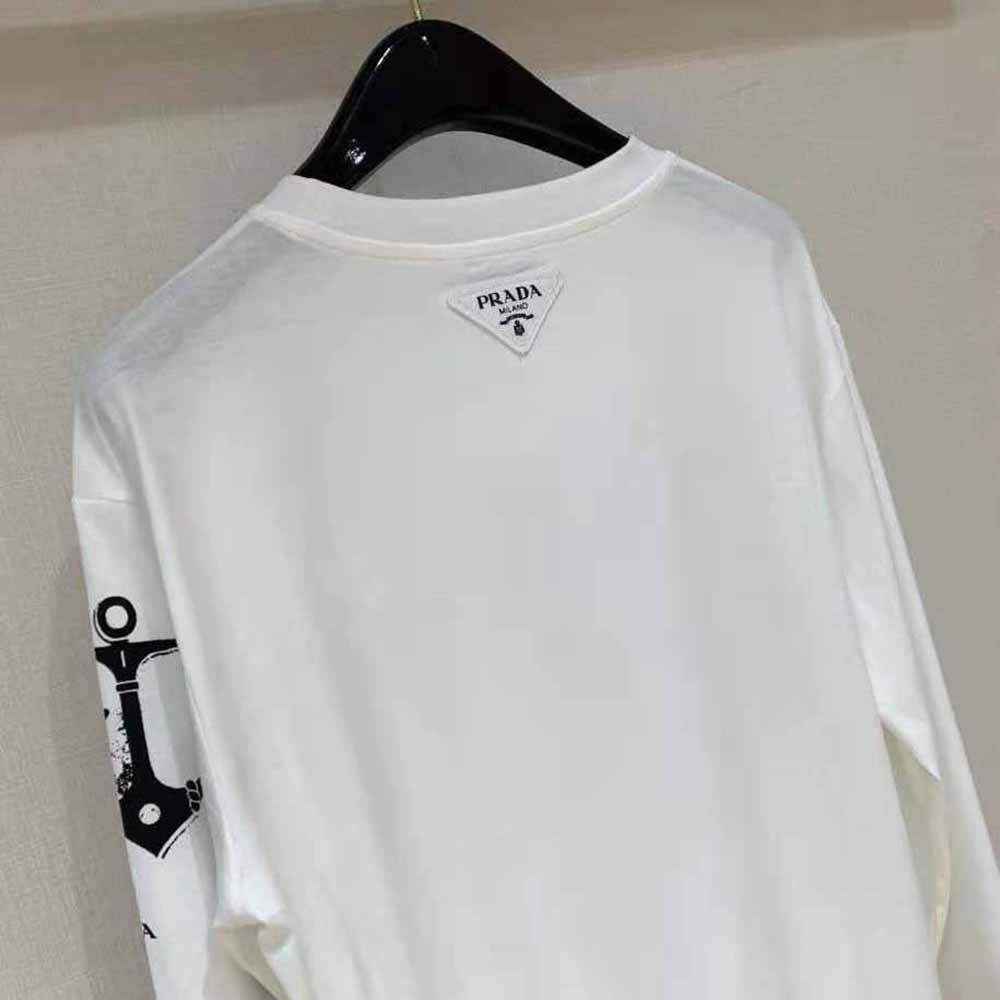 Prada Women Printed Cotton T-shirt with the Lettering Logo-White