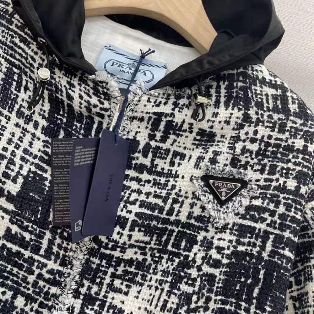 Prada Women Printed Fabric and Re-Nylon Jacket-Black