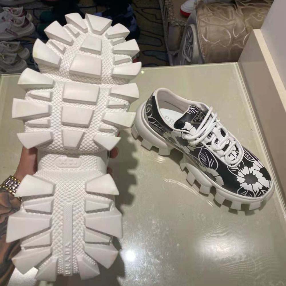 Prada Women Printed Nylon Sneakers-Black