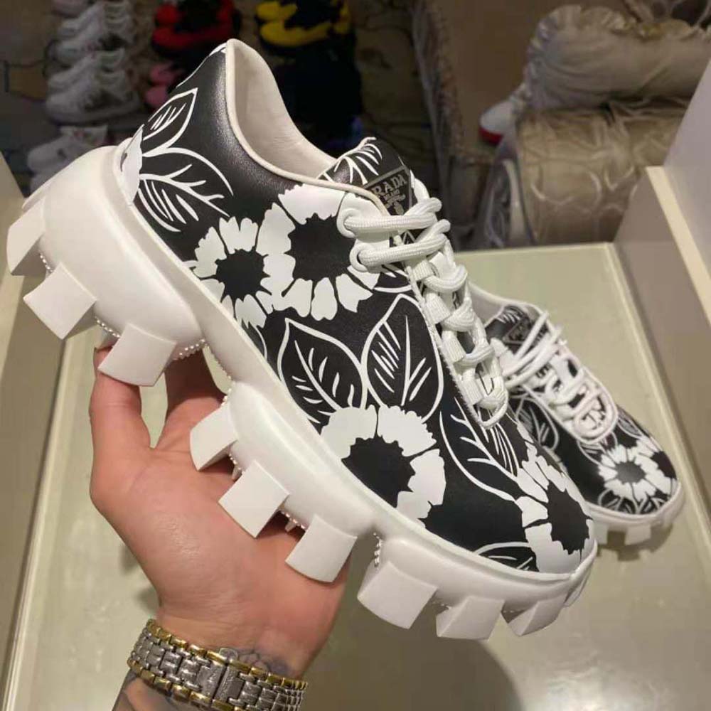 Prada Women Printed Nylon Sneakers-Black
