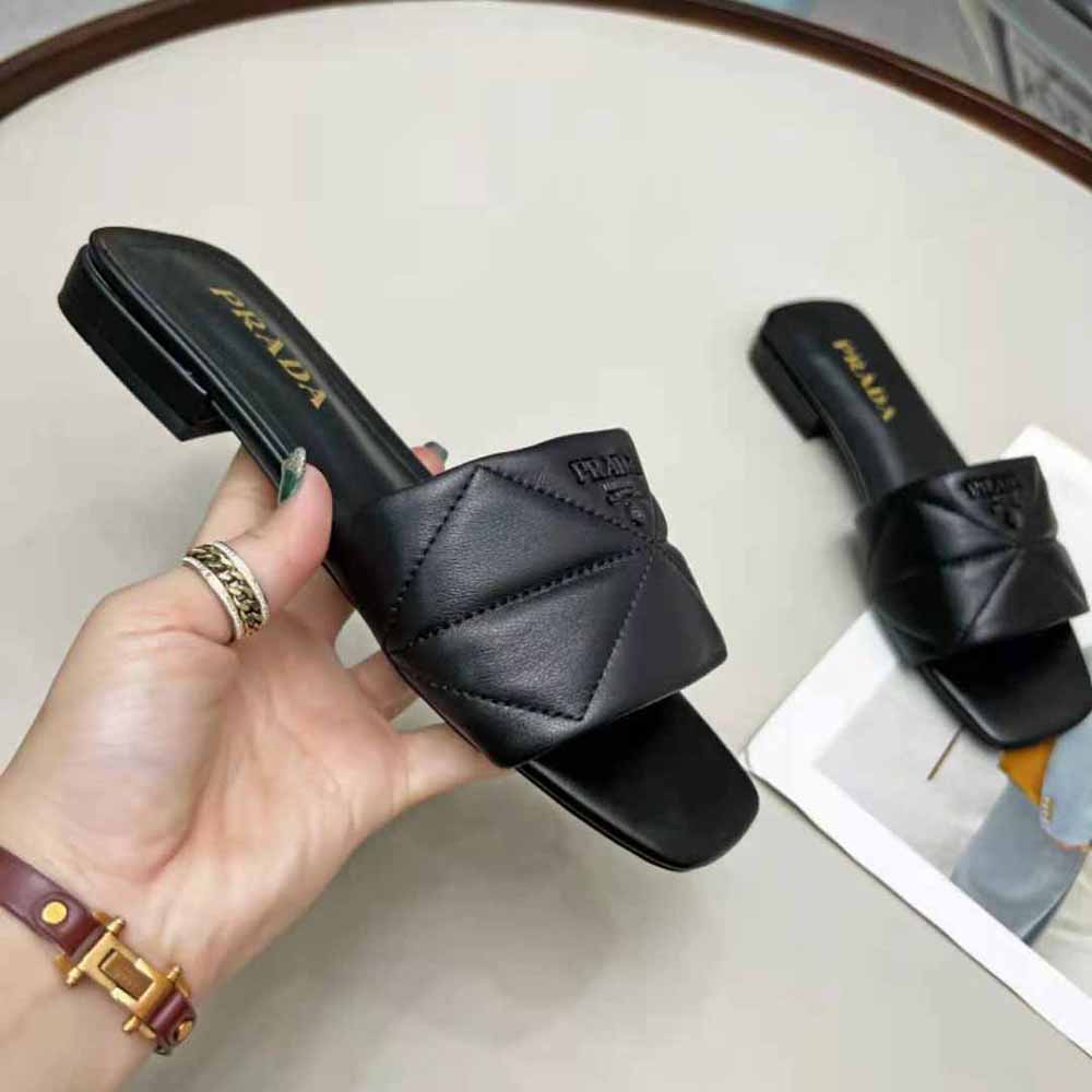 Prada Women Quilted Nappa Leather Sabots-Black