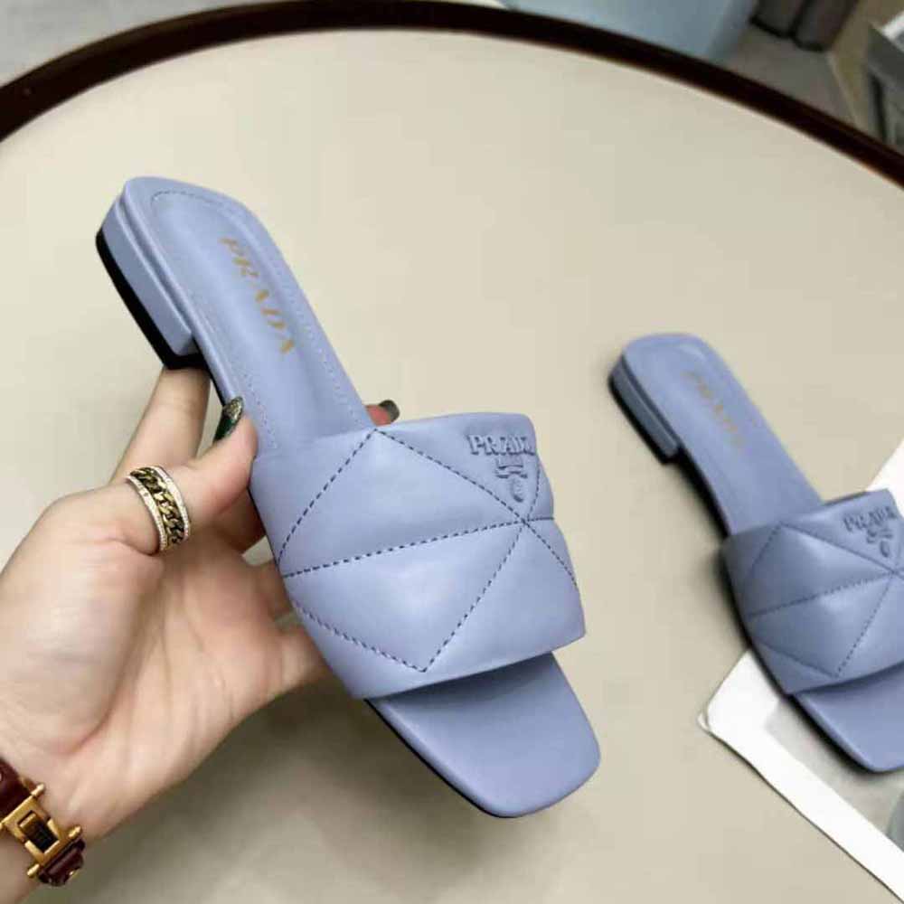 Prada Women Quilted Nappa Leather Sabots-Blue