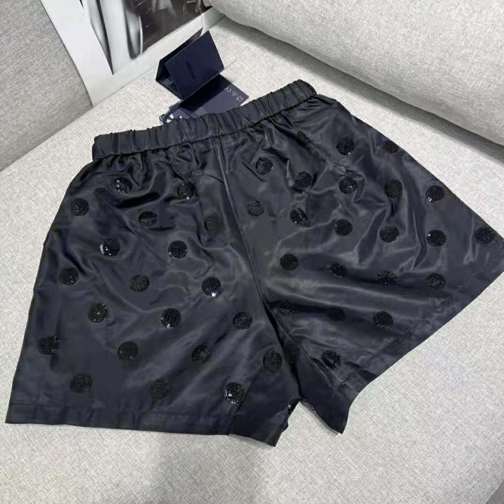 Prada Women Re-Nylon Sequin Shorts-Black