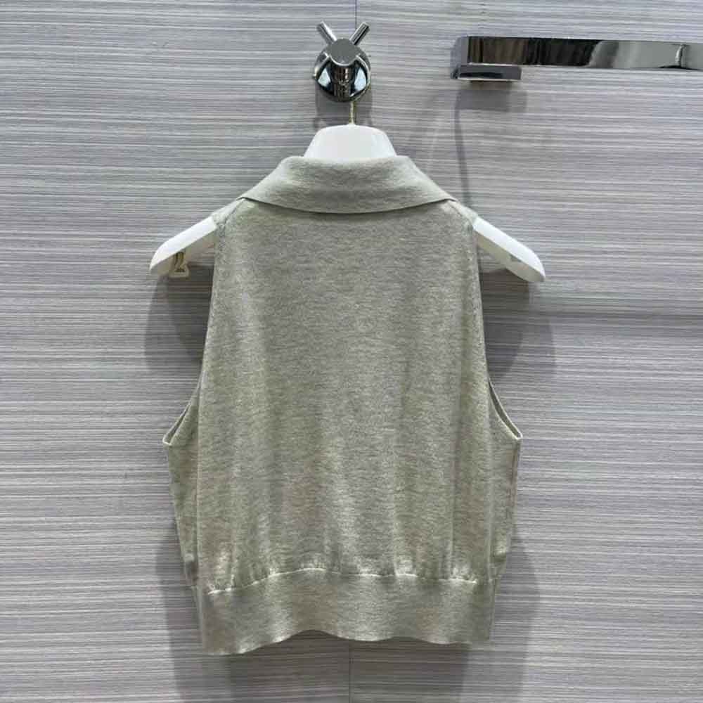 Prada Women Ribbed Knit Lurex Crop Top-Silver