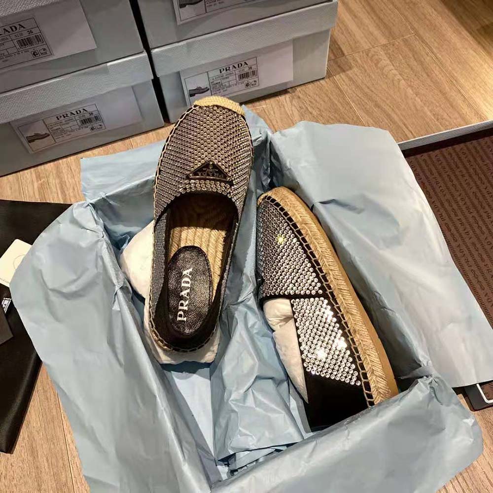 Prada Women Satin Espadrilles with Crystals-Black