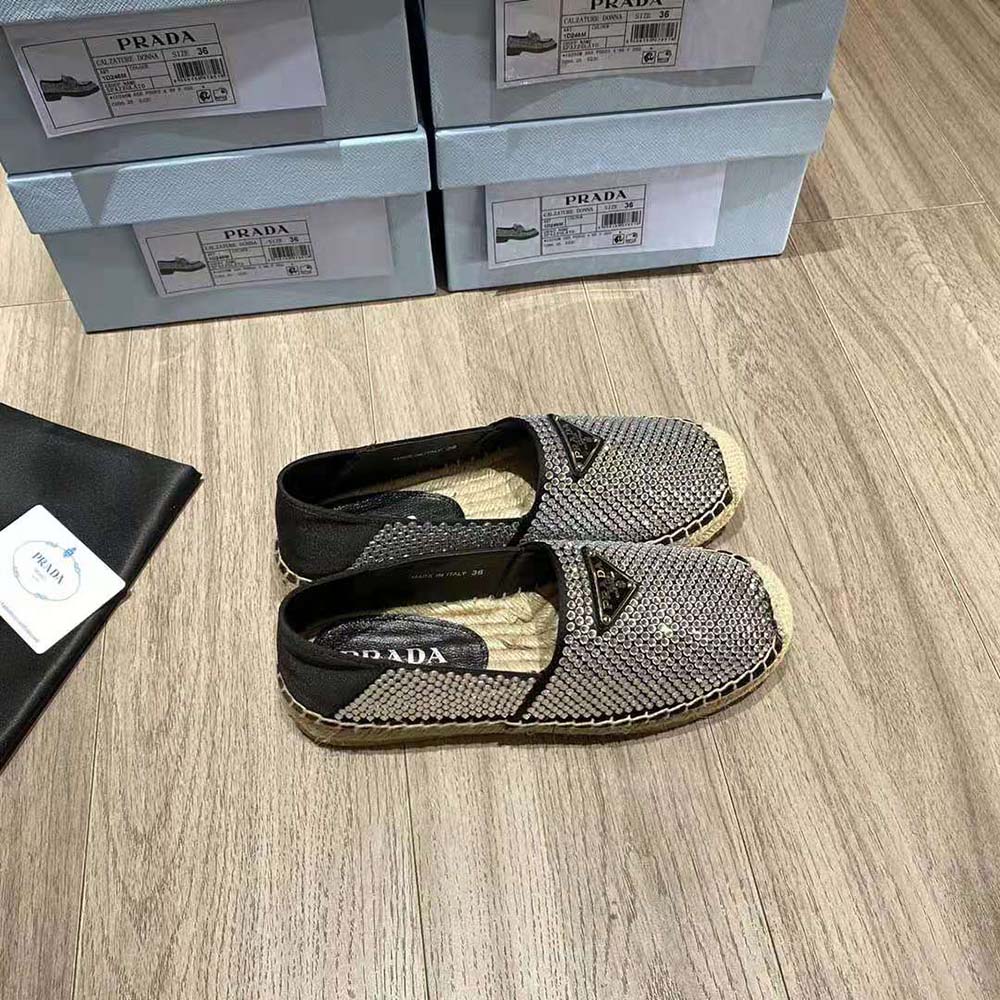 Prada Women Satin Espadrilles with Crystals-Black