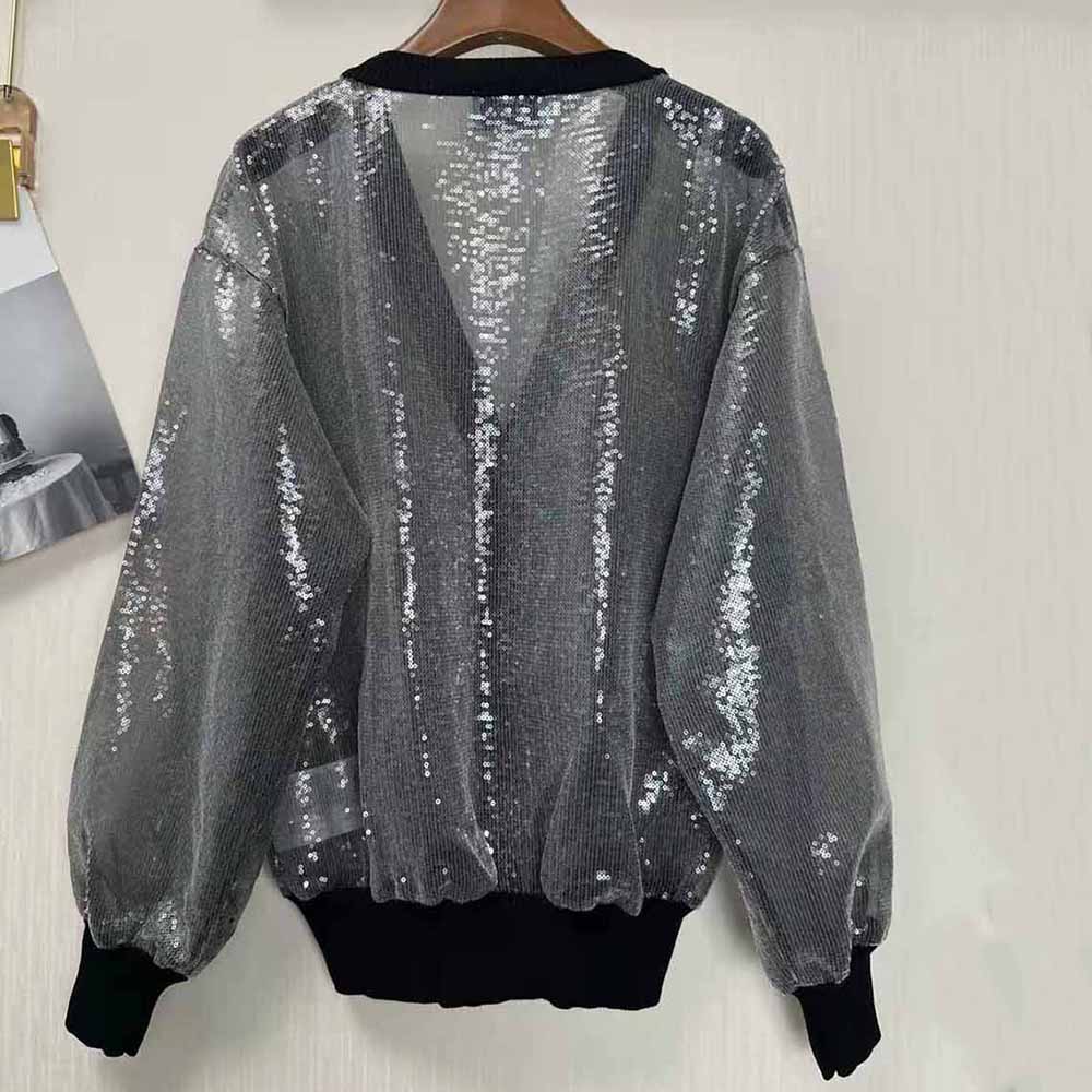 Prada Women Sequin-Embroidered Tulle Cardigan-Black